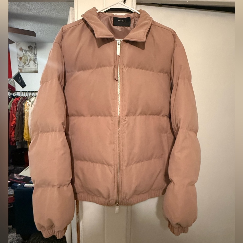 PACSUN Taupe Coaches Puffer Jacket